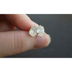 Sterling silver stud earrings, alternative diamond, uncut natural gemsto…